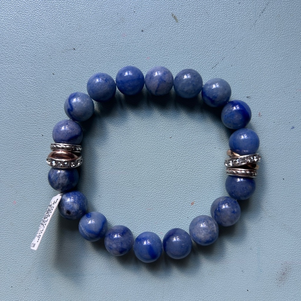 Blue Beaded Bracelet with Silver Accents
